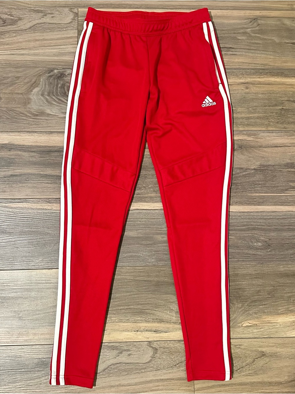 Adidas Red Tiro Track Pants with White Stripes